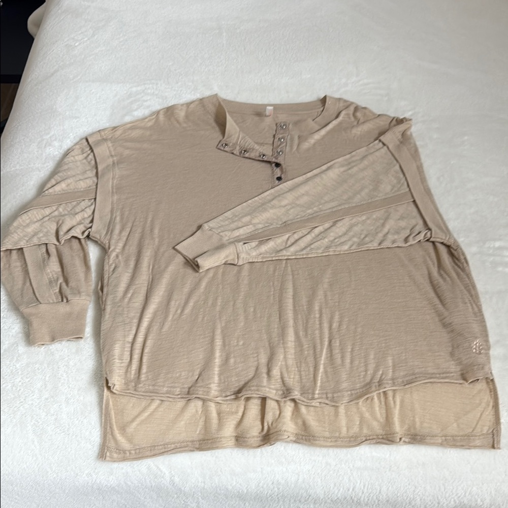 Beige Long Sleeve Henley Top